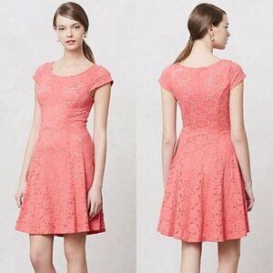 ANTHROPOLOGIE Dayflower Lace Dress Pink Nude Fit & Flare